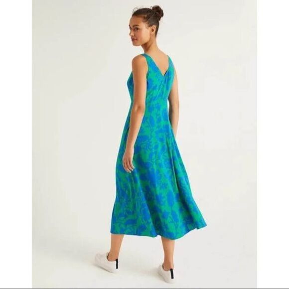 Boden Rosaline Midi Dress Tropical Retreat Emerald Size 16 V-Neck Sleeveless - Picture 4 of 14